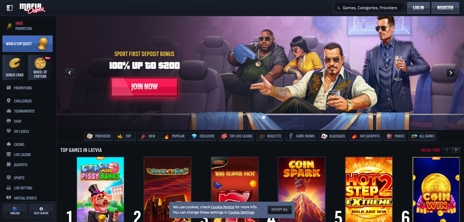 Mafia Casino NZ homepage overview &mdash; GTA-style online casino 2026
