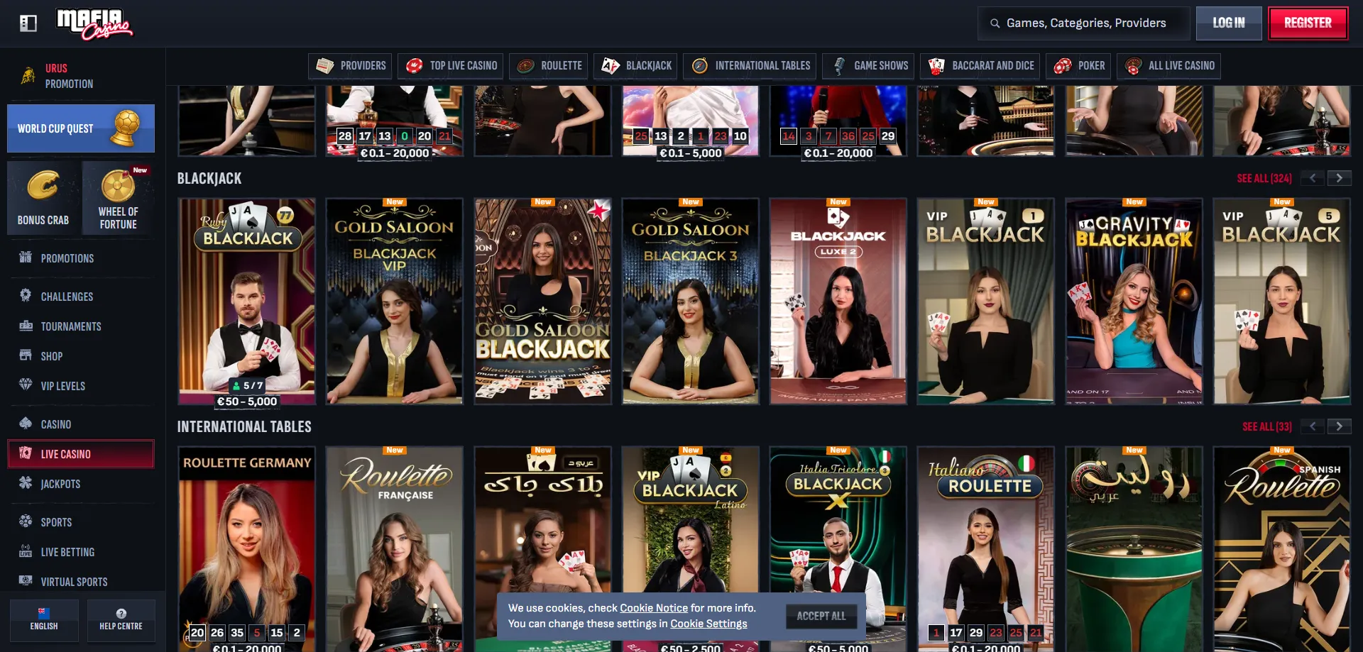 Mafia Casino live dealer tables &mdash; roulette blackjack baccarat NZ