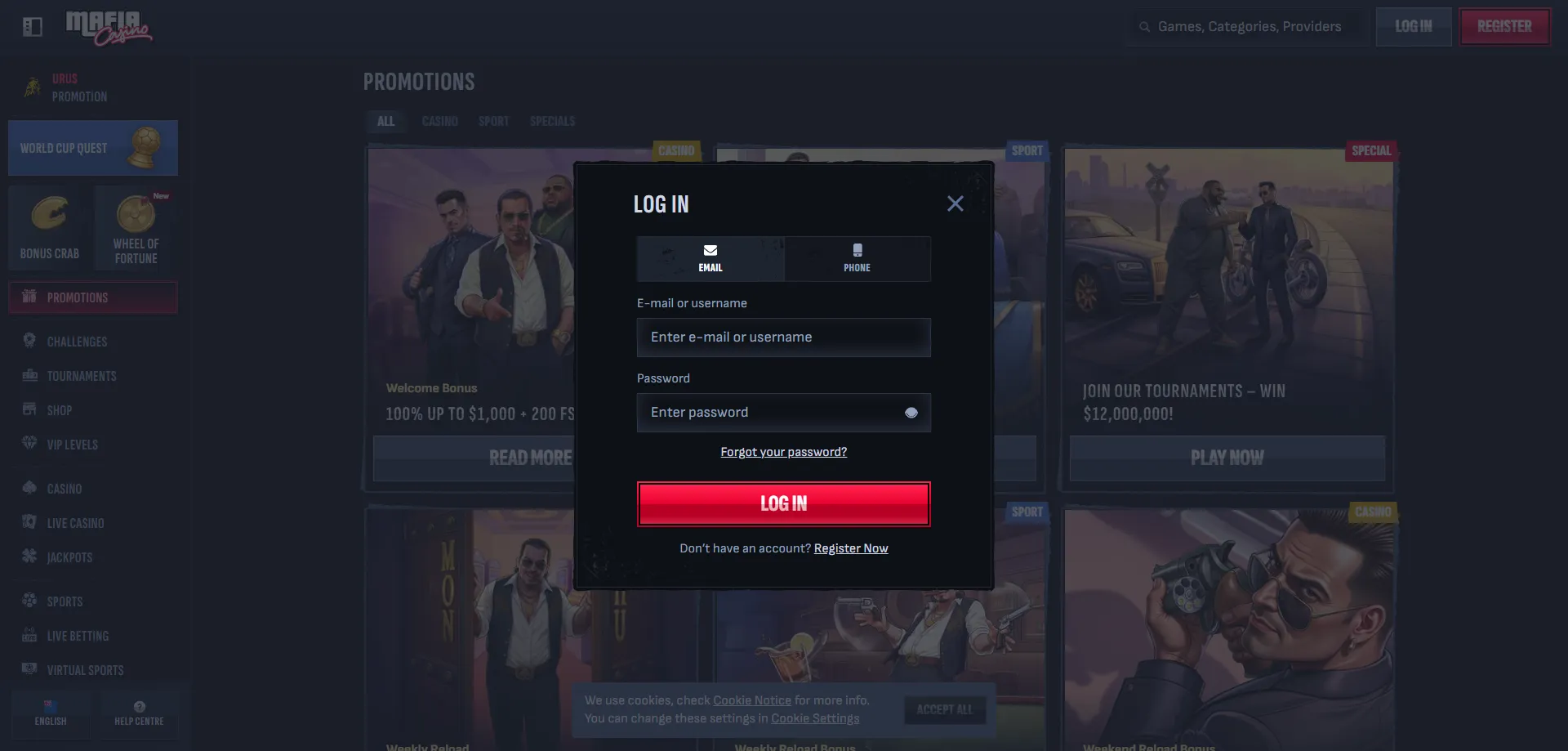 Mafia Casino account login and general platform details NZ